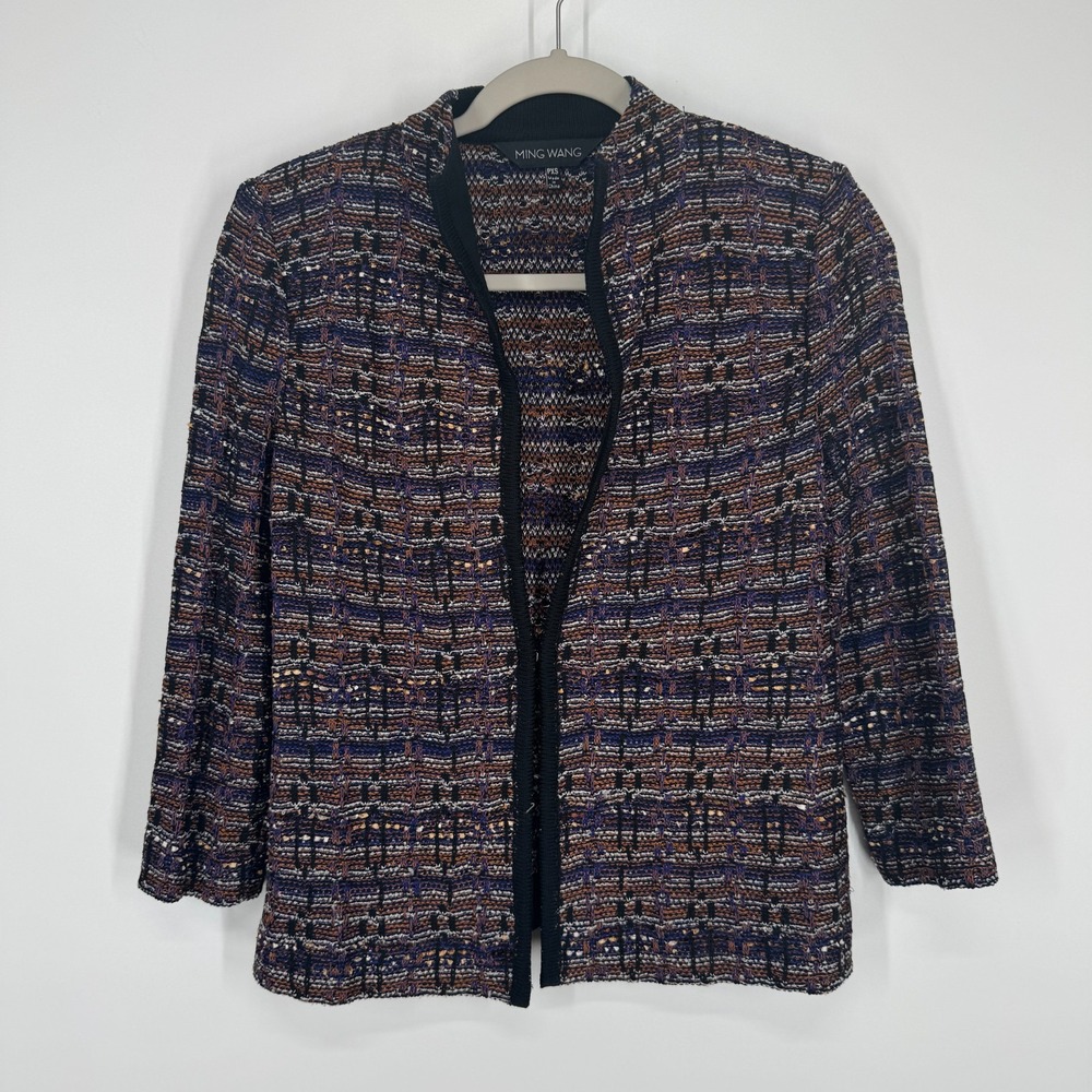 Ming Wang Open Front Knit Cardigan Jacket PXS Tweed Acrylic Blend
